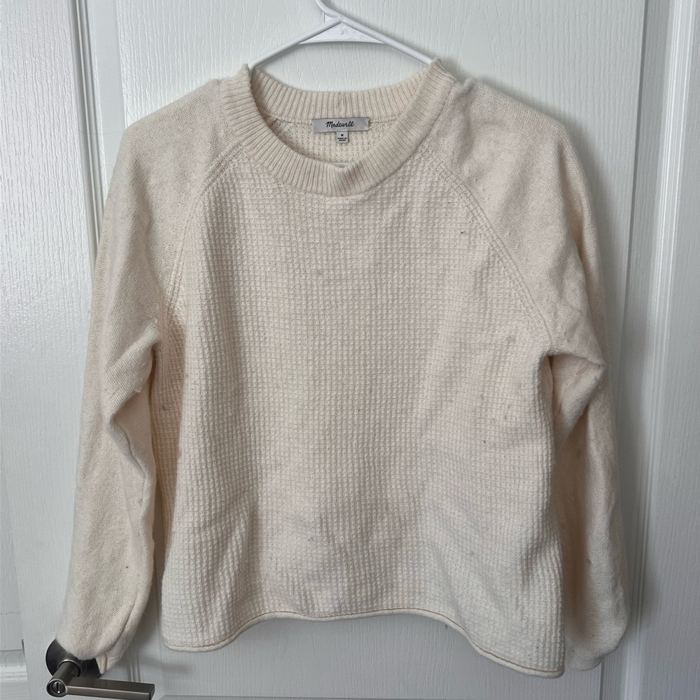 Madewell Women's Cream Waffle Crew Neck Sweater